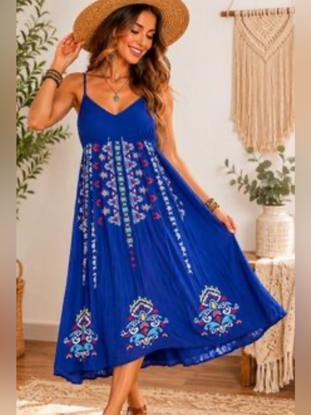 Savanna Jane Blue Multi Colored Floral Embroidery Small Summer Dress. 3524